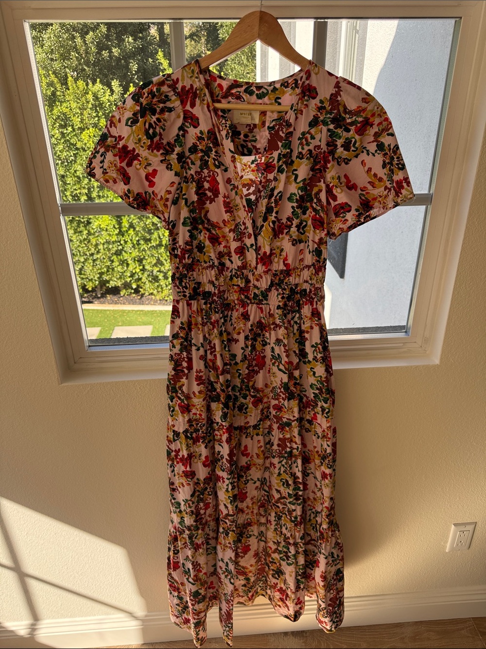 Anthropologie White Maxi Dress with Multicolor Floral Print
